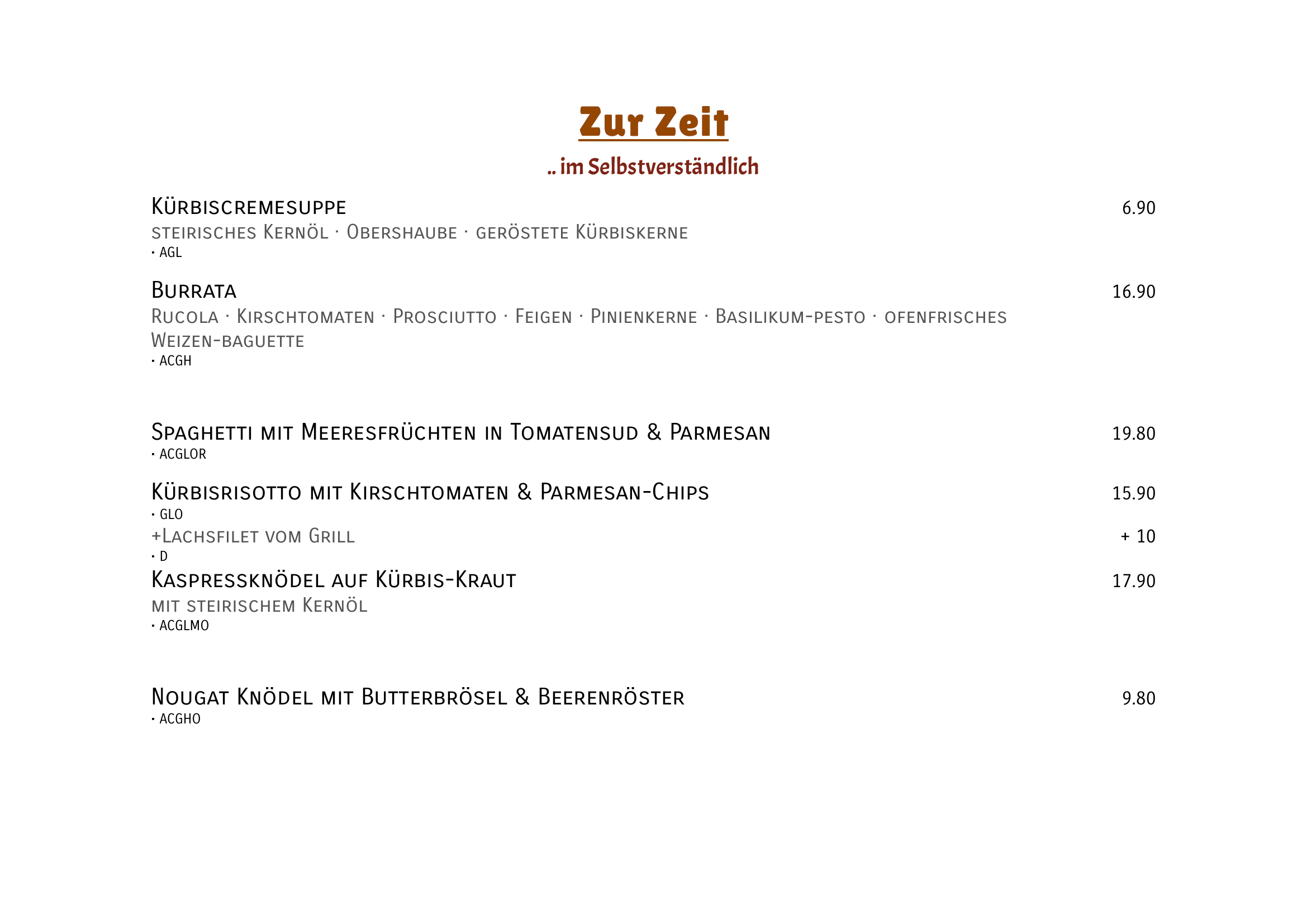 Aktuelle Zur Zeit Speisekarte